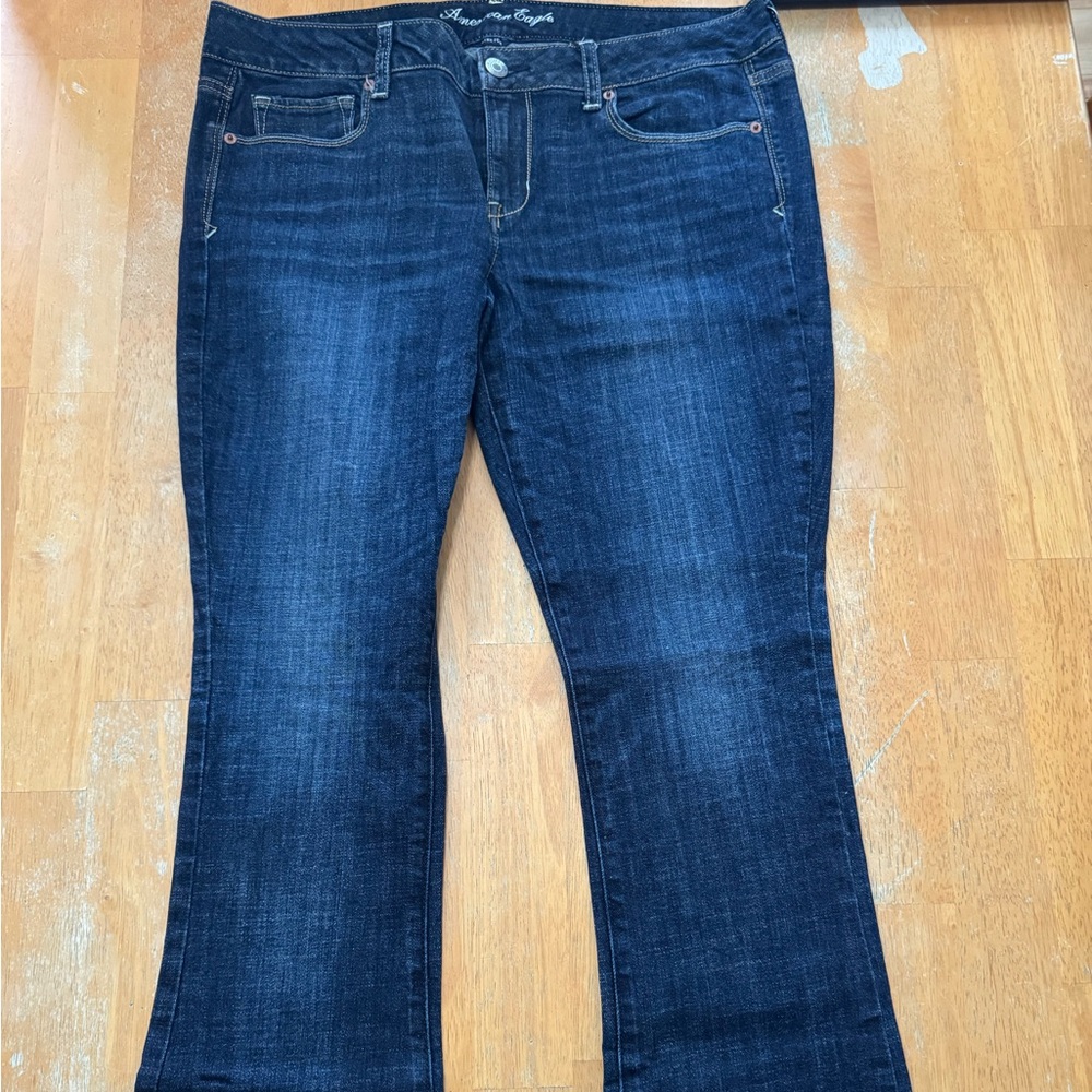 Women’s American Eagle Outfitters Dark Blue Skinny Kick Jeans 16 SHORT